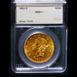 *HIGHLIGHT OF ENTIRE AUCTION* 1852-o Gold Liberty Double Eagle $20 Graded ms61+ By SEGS (fc)