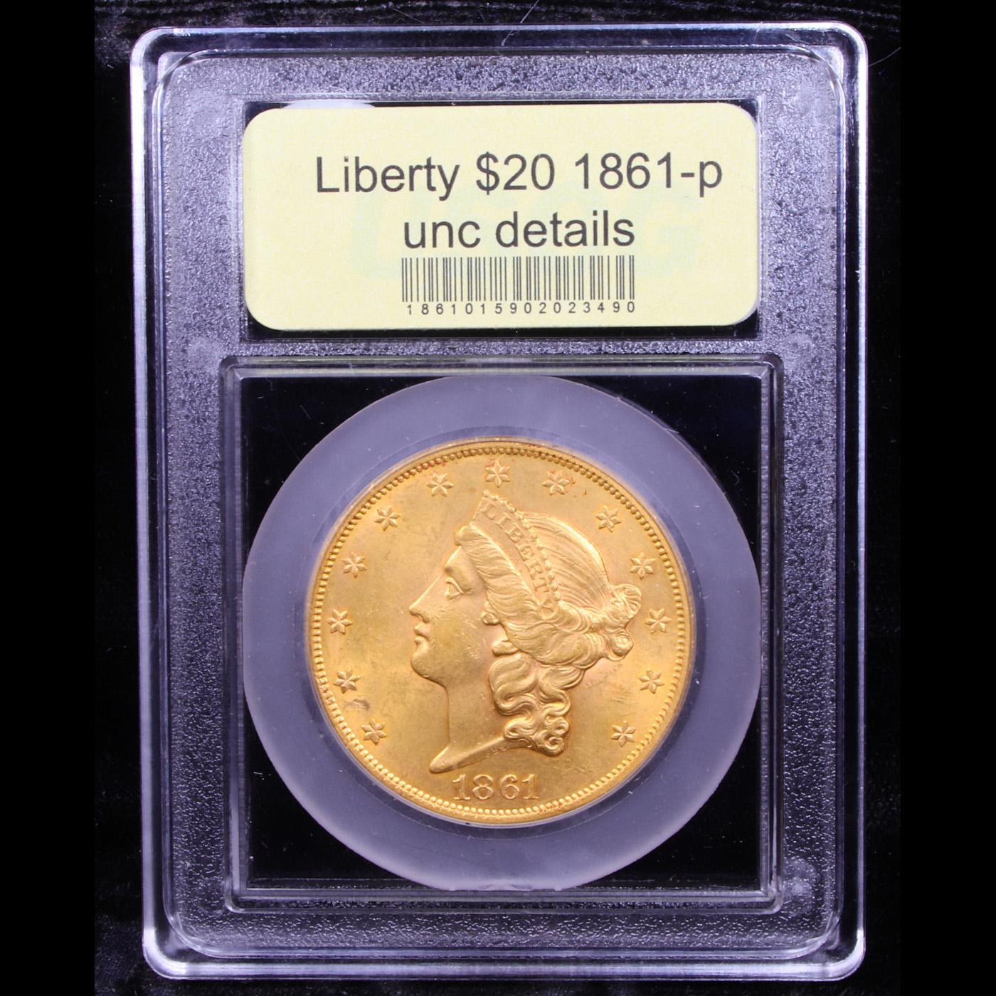 ***Auction Highlight*** 1861-p Gold Liberty Double Eagle $20 Graded Unc Details By USCG (fc)