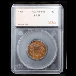 Proof ***Auction Highlight*** 1873 Closed 3 Two Cent Piece 2c Graded pr67 rb By SEGS (fc)