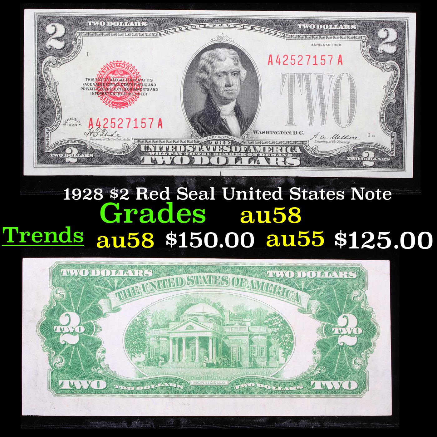 1928 $2 Red Seal United States Note Grades Choice AU/BU Slider