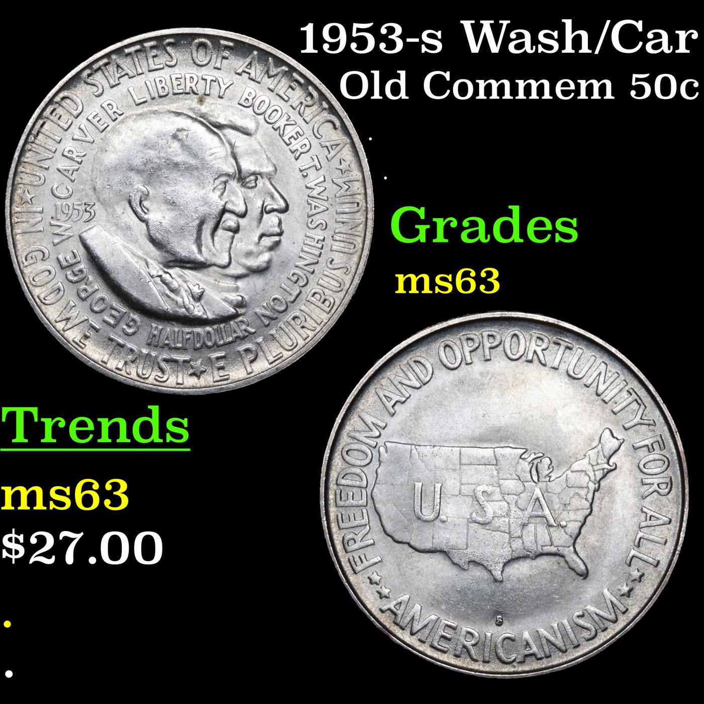 1953-s Wash/Car Old Commem Half Dollar 50c Grades Select Unc