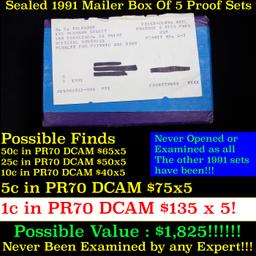 ***Auction Highlight*** Original sealed box 5- 1991 United States Mint Proof Sets (fc)