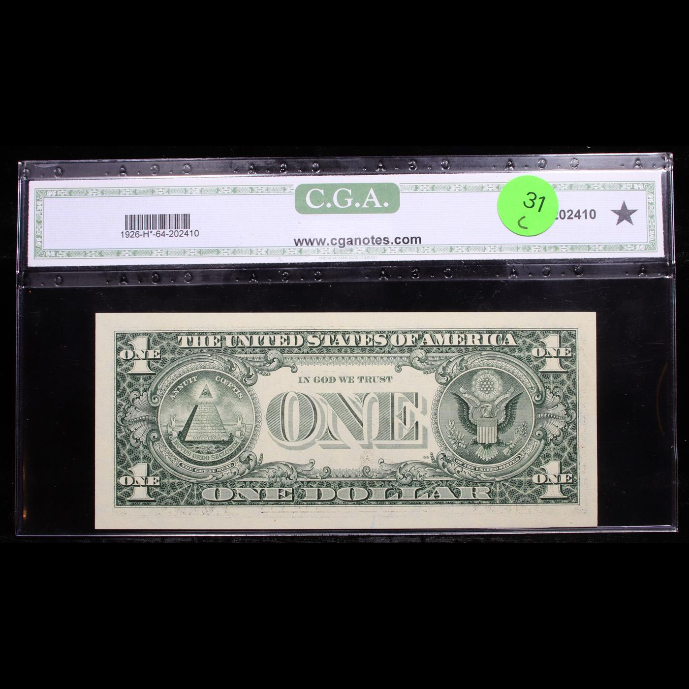 *Star Note* Series 2001 $1 Green Seal Federal Reserve Note St.Louis, Missouri Graded cu64* By CGA