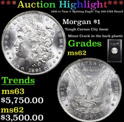 ***Auction Highlight*** 1891-cc Vam 3 'Spitting Eagle' Top 100 GSA Hoard Morgan $1 Select Unc (fc)