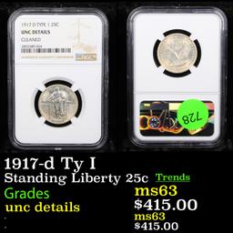 NGC 1917-d Ty I Standing Liberty Quarter 25c Graded unc details By NGC