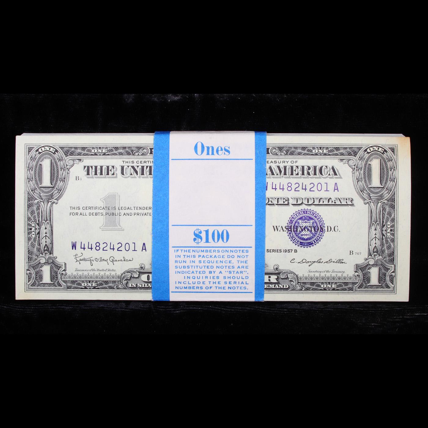 ***Auction Highlight*** 100x Consecutive Serial Number's 1957B $1 Silver Certificate's Grades Gem CU