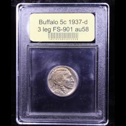 ***Auction Highlight*** 1937-d 3 leg FS-901 Buffalo Nickel 5c Graded Choice AU/BU Slider By USCG (fc