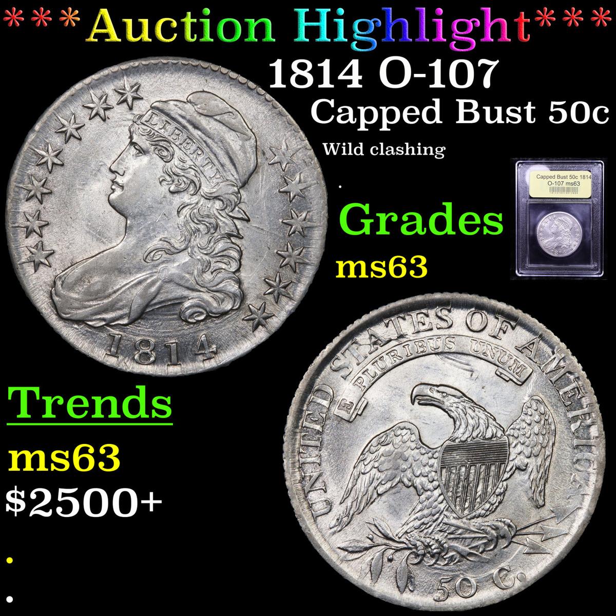 ***Auction Highlight*** 1814 O-107 Capped Bust Half Dollar 50c Graded Select Unc By USCG (fc)