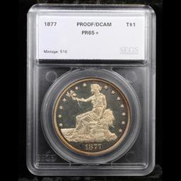 Proof *HIGHLIGHT OF ENTIRE AUCTION* 1877 Trade Dollar $1 Graded pr65+ dcam By SEGS (fc)