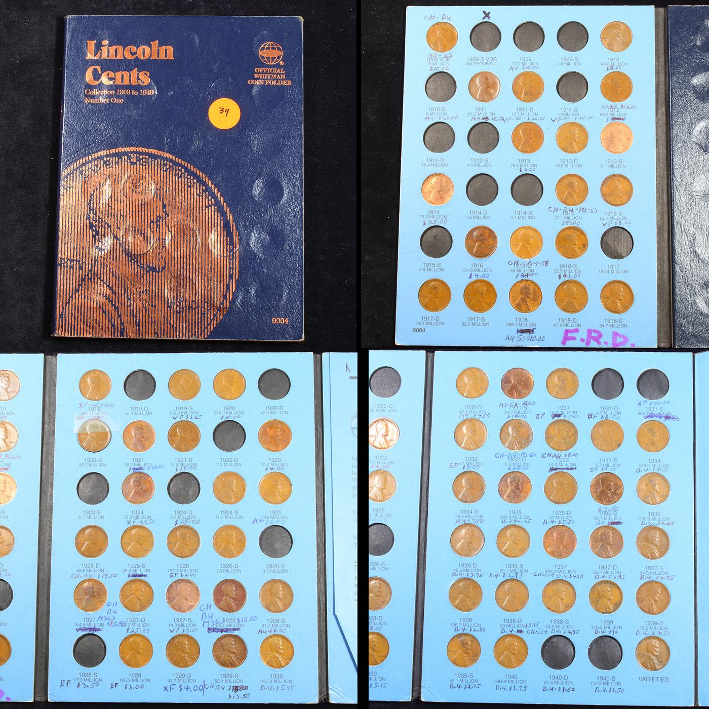 ***Auction Highlight*** Partial Lincoln cent book 1909-1939 68 coins (fc)