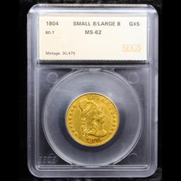 *HIGHLIGHT OF ENTIRE AUCTION* 1804 Small over Large 8 BD-7 R4 Gold Draped Bust $5 ms62 By SEGS (fc)