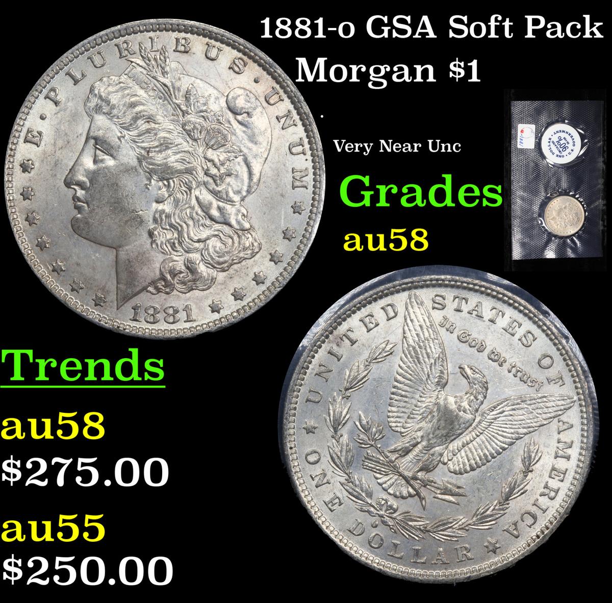 1881-o GSA Soft Pack Morgan Dollar $1 Grades Choice AU/BU Slider