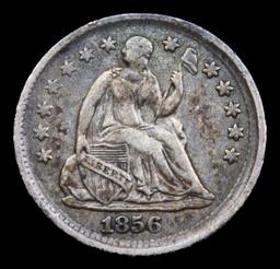 1856-p Seated Liberty Half Dime 1/2 10c Grades AU, Almost Unc