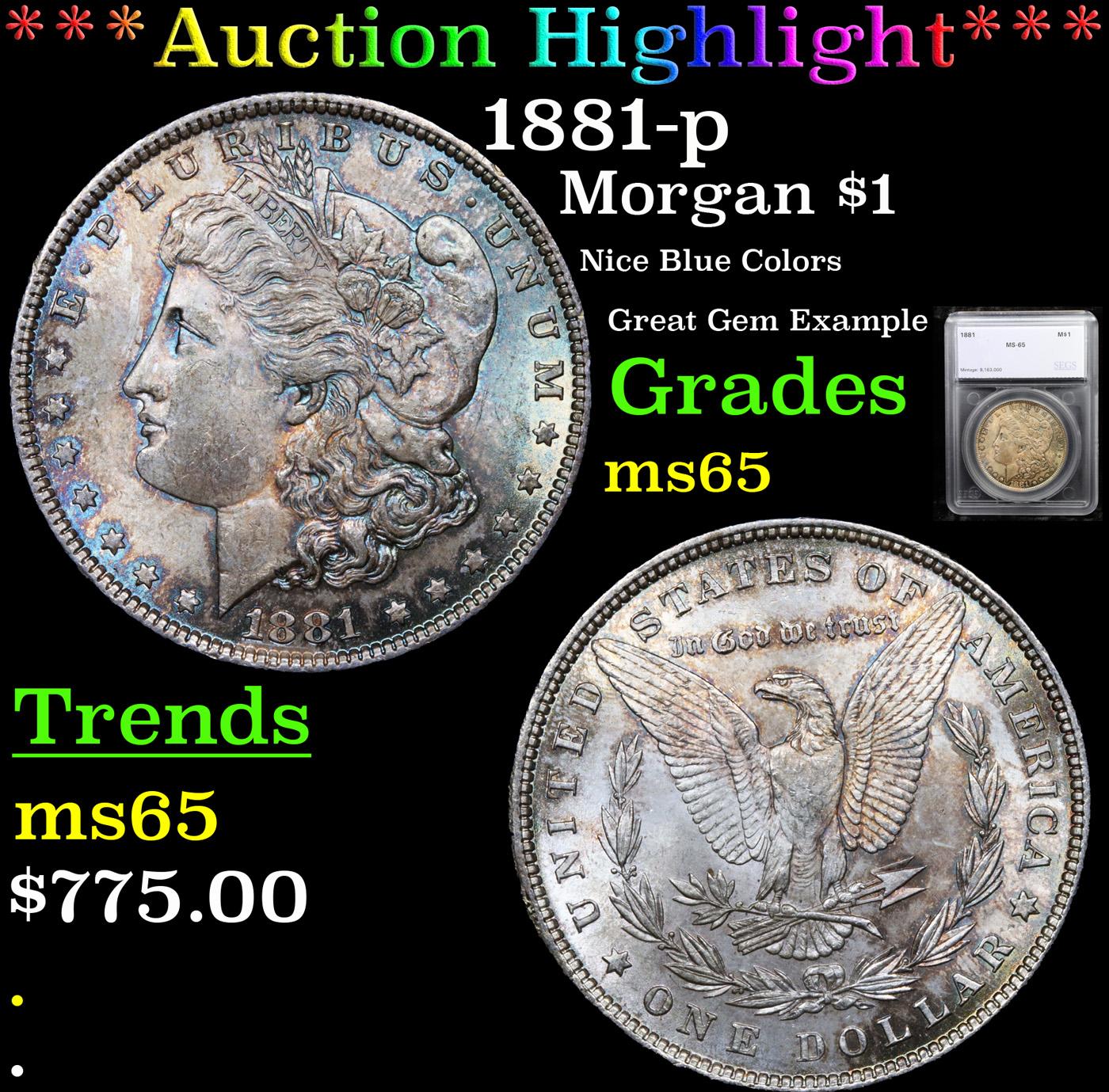 ***Auction Highlight*** 1881-p Morgan Dollar $1 Graded ms65 By SEGS (fc)