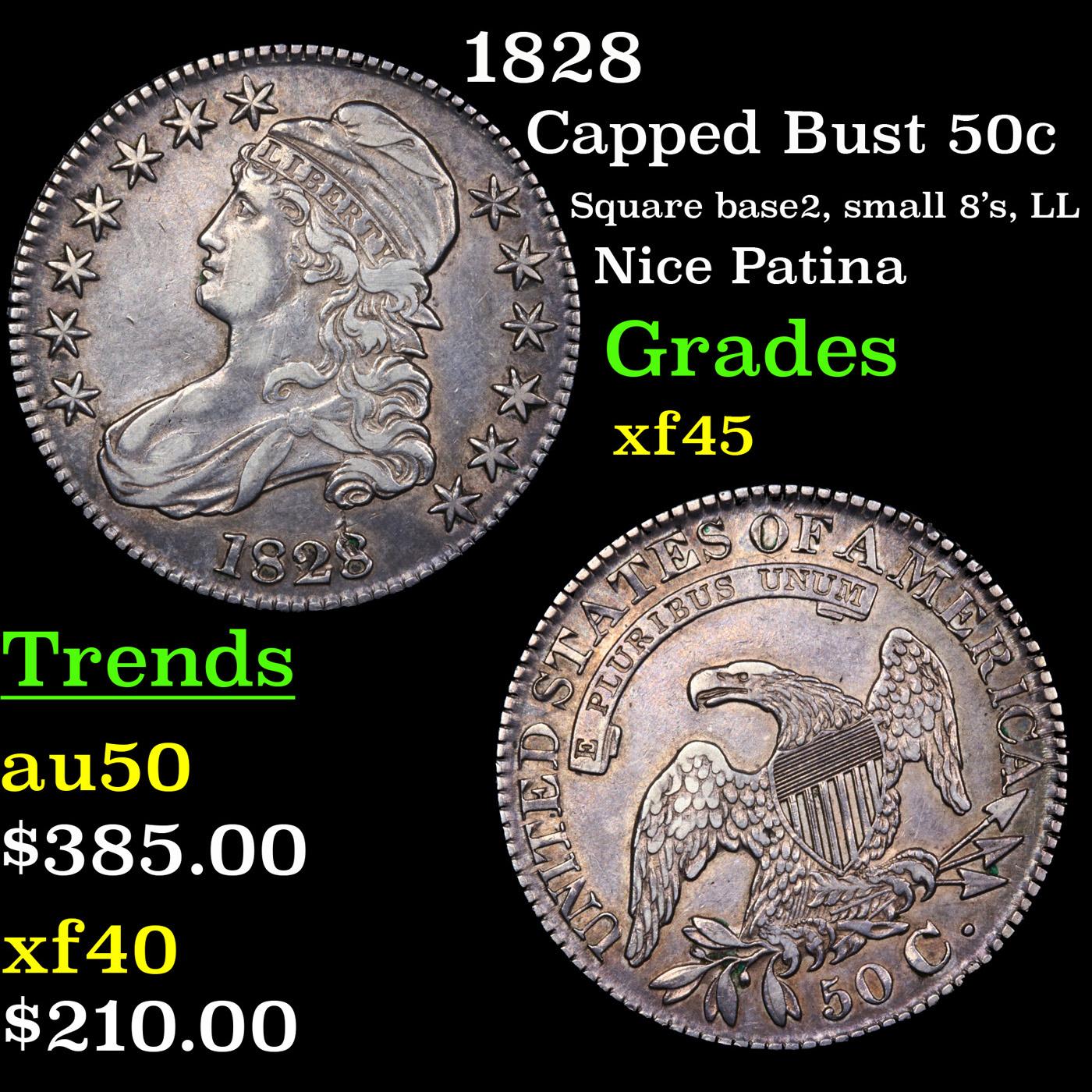 1828 Capped Bust Half Dollar 50c Grades xf+