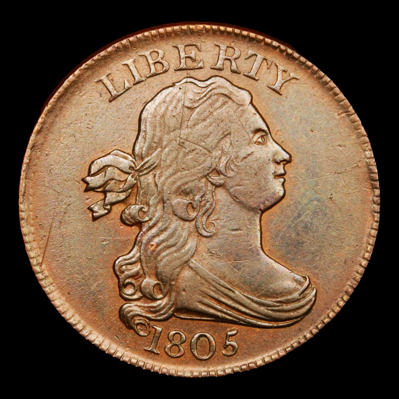 ***Auction Highlight*** 1805 Draped Bust Half Cent 1/2c Graded Choice AU/BU Slider+ By USCG (fc)