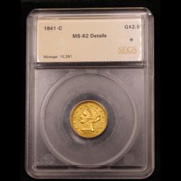 ***Auction Highlight*** 1841 C Charlotte Gold Liberty Quarter Eagle $2 1/2 Graded ms62 Details By SE