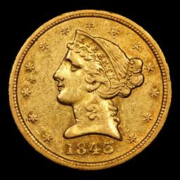 ***Auction Highlight*** 1843-d Dahlonega Gold Liberty Half Eagle $5 Graded BU+ By USCG (fc)