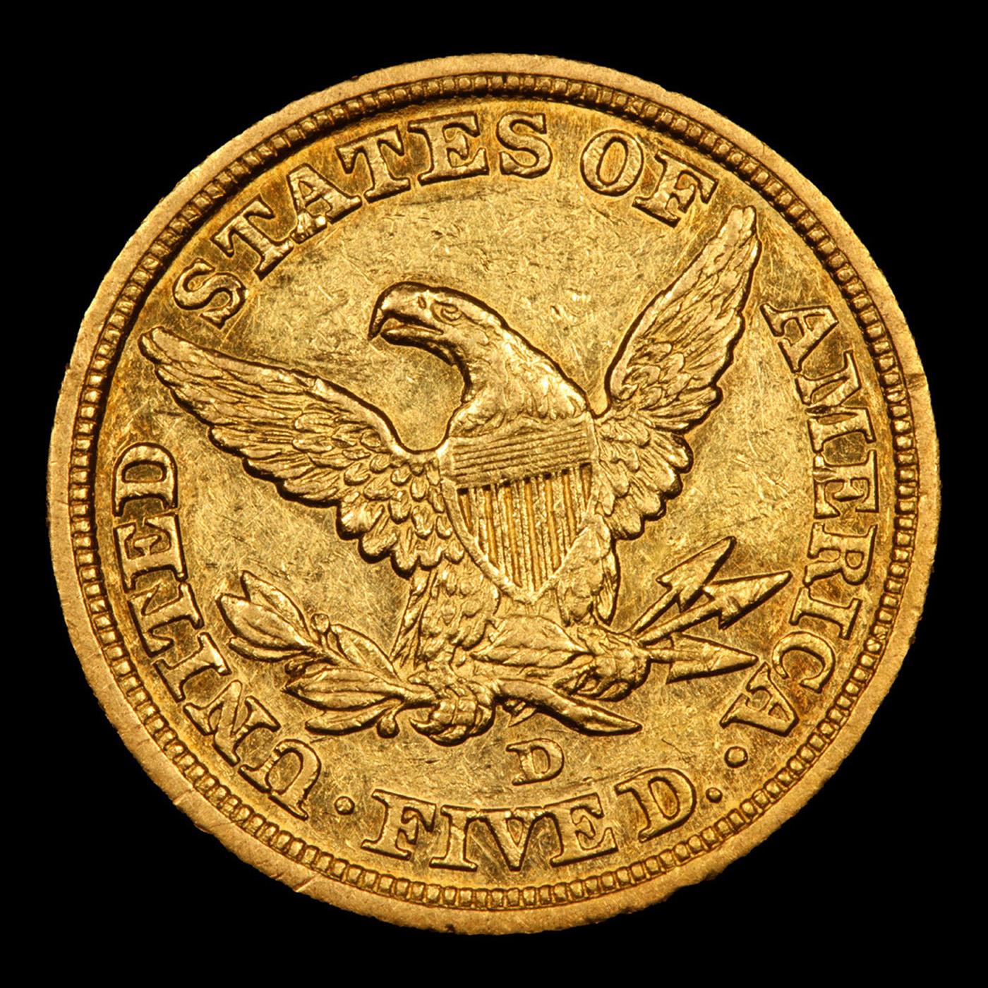 ***Auction Highlight*** 1843-d Dahlonega Gold Liberty Half Eagle $5 Graded BU+ By USCG (fc)