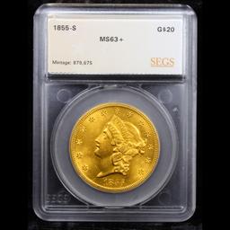 *Highlight of entire auction* 1855-s Gold Liberty Double Eagle $20 Graded ms63+ By SEGS (fc)