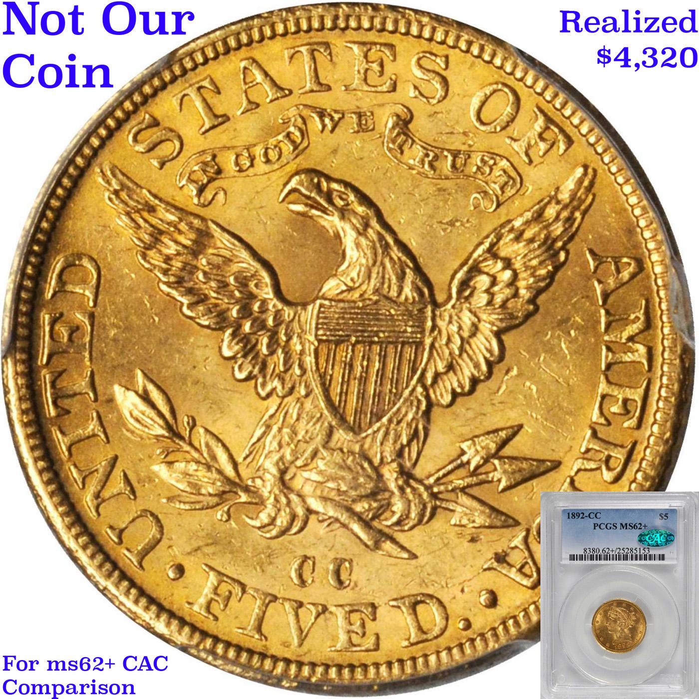 ***Auction Highlight*** 1892-cc Gold Liberty Half Eagle $5 Graded ms62+ By SEGS (fc)