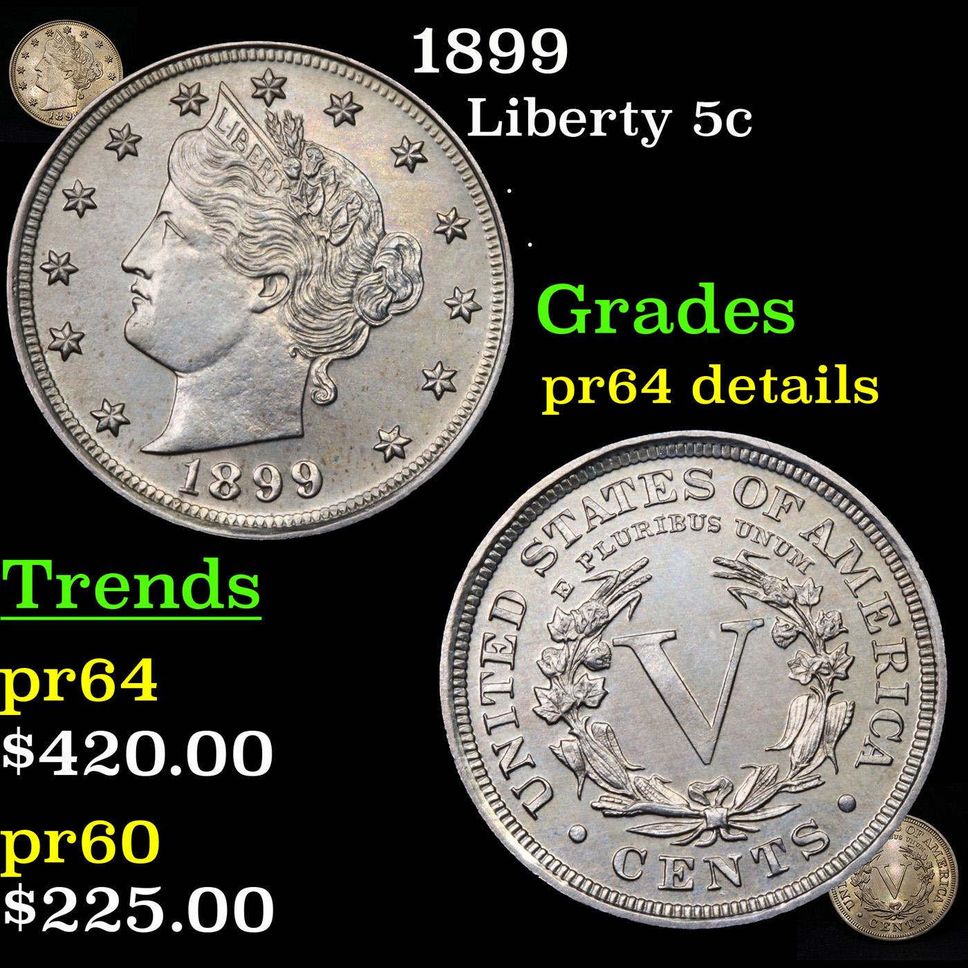 Proof 1899 Liberty Nickel 5c Grades Unc Details