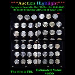 ***Auction Highlight*** Complete Franklin Half Dollar Set 1946-1963 35 coins Stunning All Gem or Nea