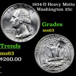 1934-D Heavy Motto Washington Quarter 25c Grades Select Unc