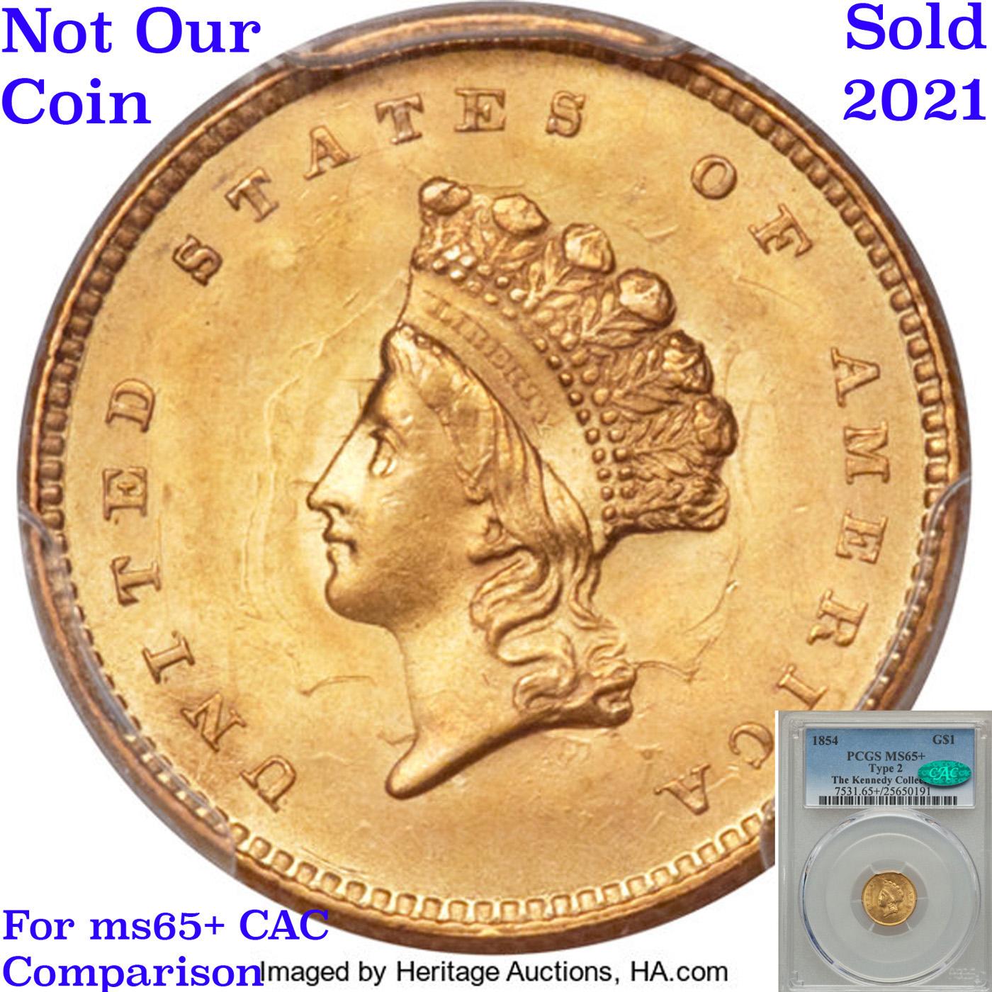 *HIGHLIGHT OF ENTIRE AUCTION 1854 TYPE 2 Gold Dollar $1 Graded ms66 By SEGS (fc)