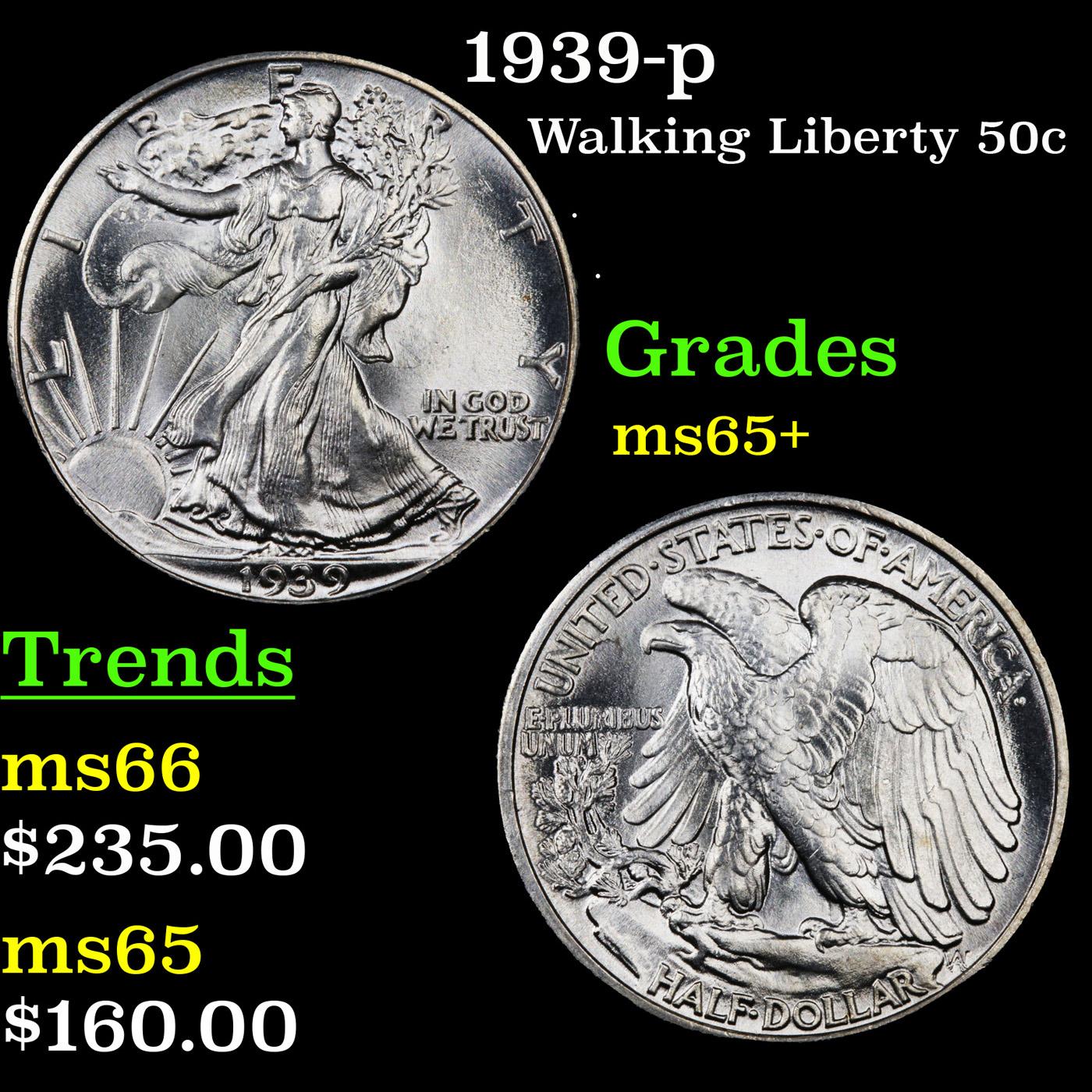 1939-p Walking Liberty Half Dollar 50c Grades GEM+ Unc