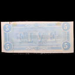 1864 $5 Confederate Note, T-69 Grades Choice AU