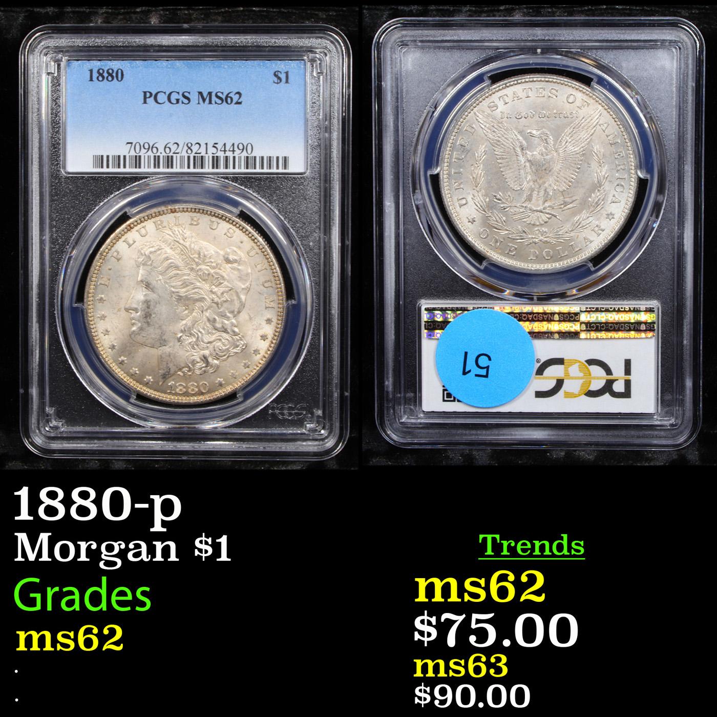 PCGS 1880-p Morgan Dollar $1 Graded ms62 By PCGS