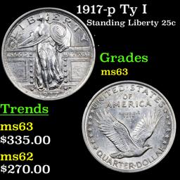 1917-p Ty I Standing Liberty Quarter 25c Grades Select Unc