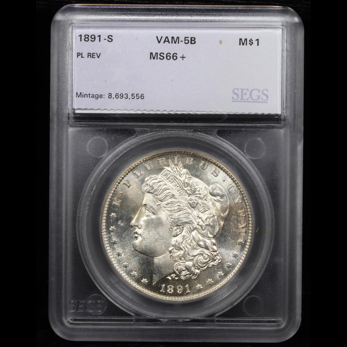 ***Auction Highlight*** 1891-s vam 5B I2 R5 Morgan Dollar $1 Graded ms66+ By SEGS (fc)