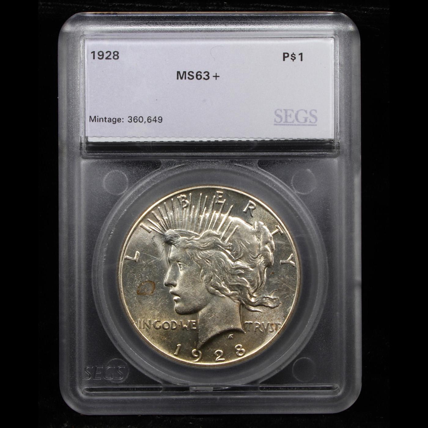 ***Auction Highlight*** 1928-p Peace Dollar $1 Graded ms63+ By SEGS (fc)