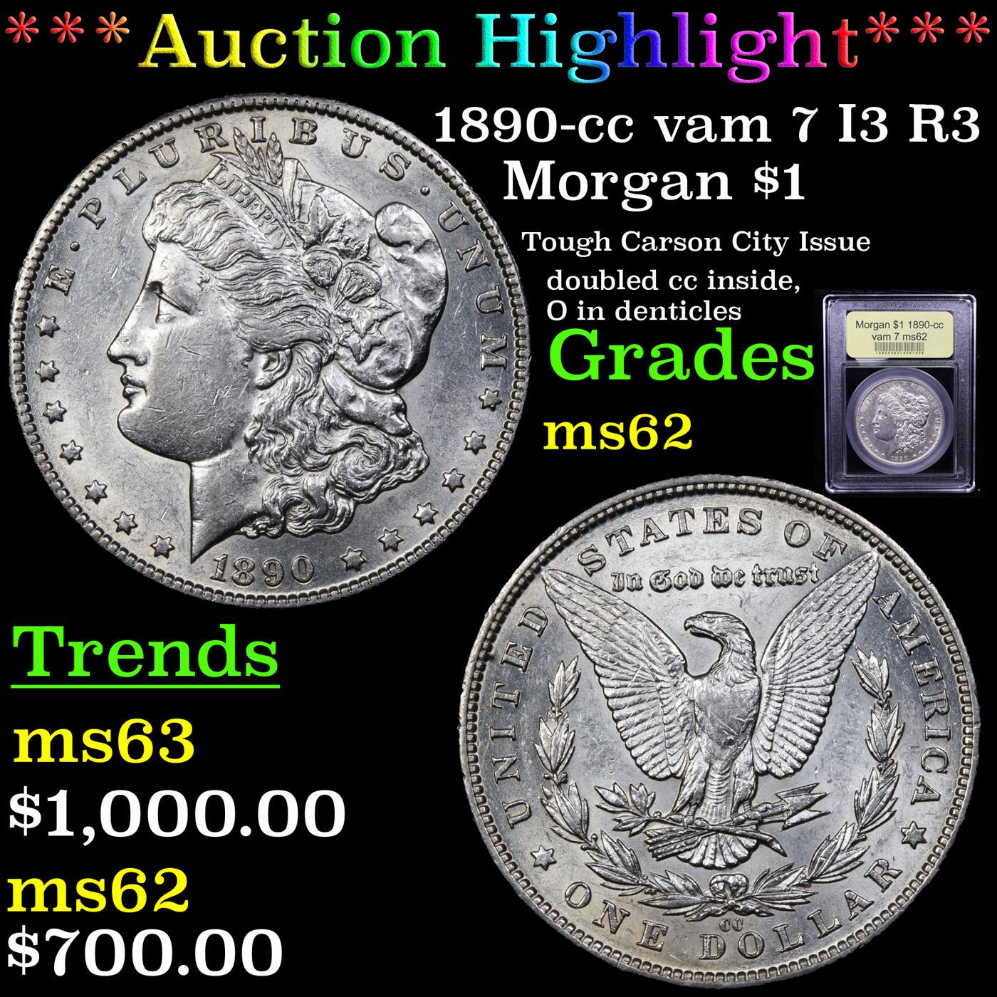 ***Auction Highlight*** 1890-cc vam 7 I3 R3 Morgan Dollar $1 Graded Select Unc By USCG (fc)