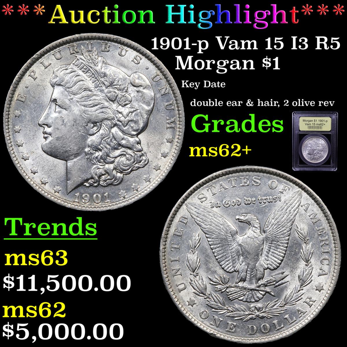 ***Auction Highlight*** 1901-p Vam 15 I3 R5 Morgan Dollar $1 Graded Select Unc By USCG (fc)