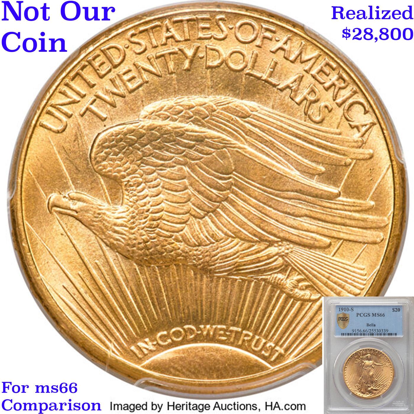 ***Auction Highlight*** 1910-S ST-Gaudens Double Eagle $20 Gold Graded ms66 By SEGS (fc)