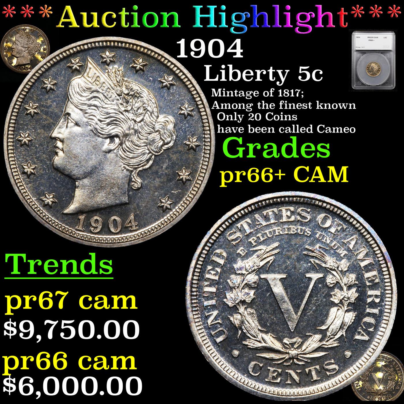 Proof *HIGHLIGHT OF ENTIRE ACUITION* 1904 Liberty Nickel 5c Graded pr66+ CAM By SEGS (fc)