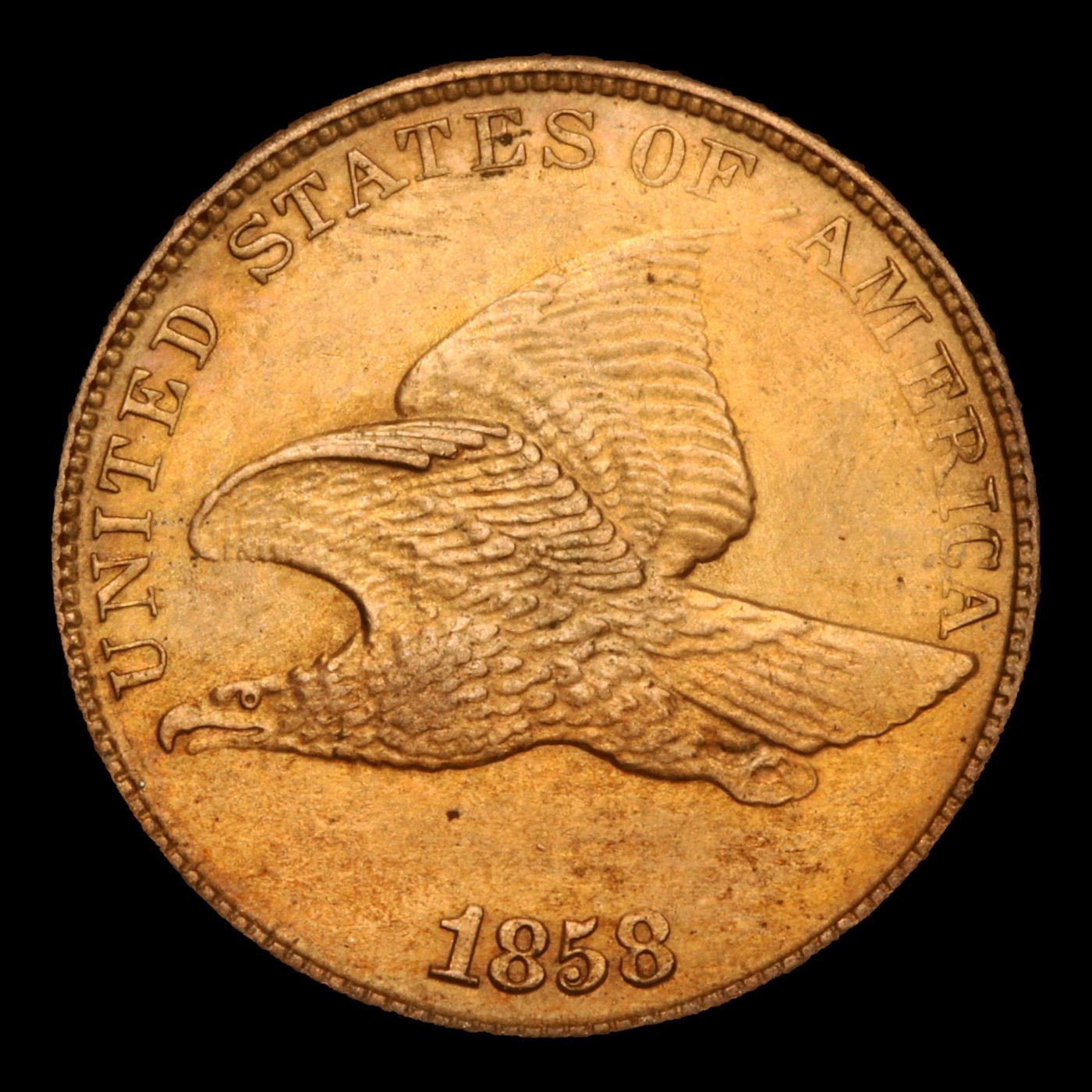 ***Auction Highlight*** 1858/7 LDS S-1 Flying Eagle Cent 1c Graded ms62 details By SEGS (fc)