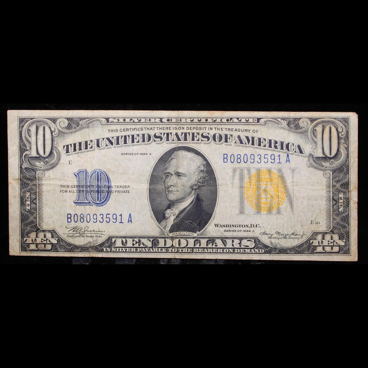 1934A $10 Silver Certificate North Africa  WWII Emergency Currency Grades vf, very fine