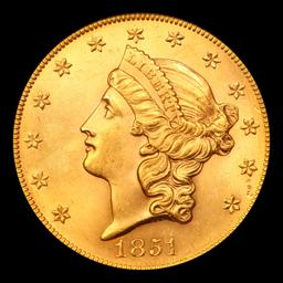 ***Auction Highlight*** 1851-p Gold Liberty Double Eagle $20 Graded ms64 details By SEGS (fc)