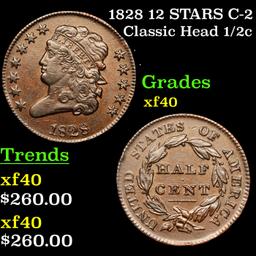 1828 12 STARS C-2 Classic Head half cent 1/2c Grades xf