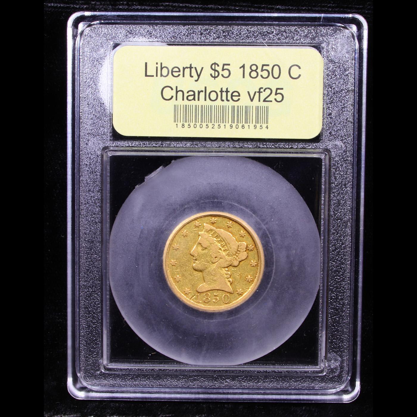 ***Auction Highlight*** 1850 C Charlotte Gold Liberty Half Eagle $5 Graded vf+ By USCG (fc)