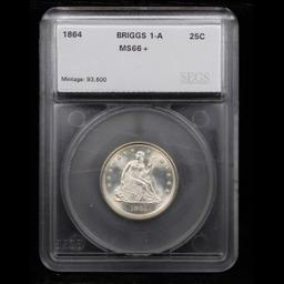 *HIGHLIGHT OF NIGHT* 1864-p Briggs 1-A Seated Liberty Quarter 25c Graded ms66+ By SEGS (fc)