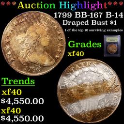 ***Auction Highlight*** 1799 BB-167 B-14 Draped Bust Dollar $1 Graded xf By USCG (fc)