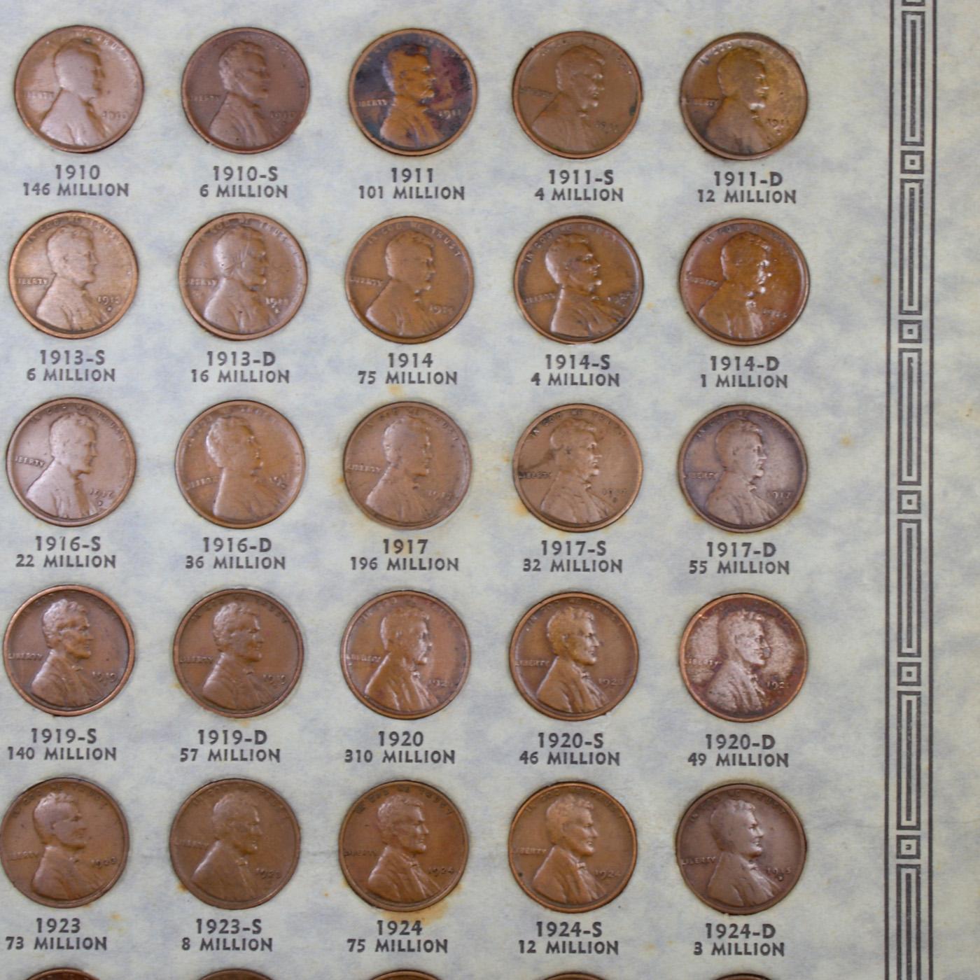 ***Auction Highlight*** Virtually Complete Lincoln Cent Page 1909-1940 97 coins Missing Only 09-s VD