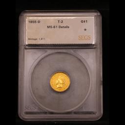 *HIGHLIGHT OF THE MONTH* 1855-d Ty II Dahlonega Gold Dollar $1 Graded ms61 details By SEGS (fc)