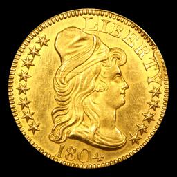 ***Auction Highlight*** 1804 Small 8 BD-1 Gold Draped Bust $5 Half Eagle Graded ms63+ By SEGS (fc)