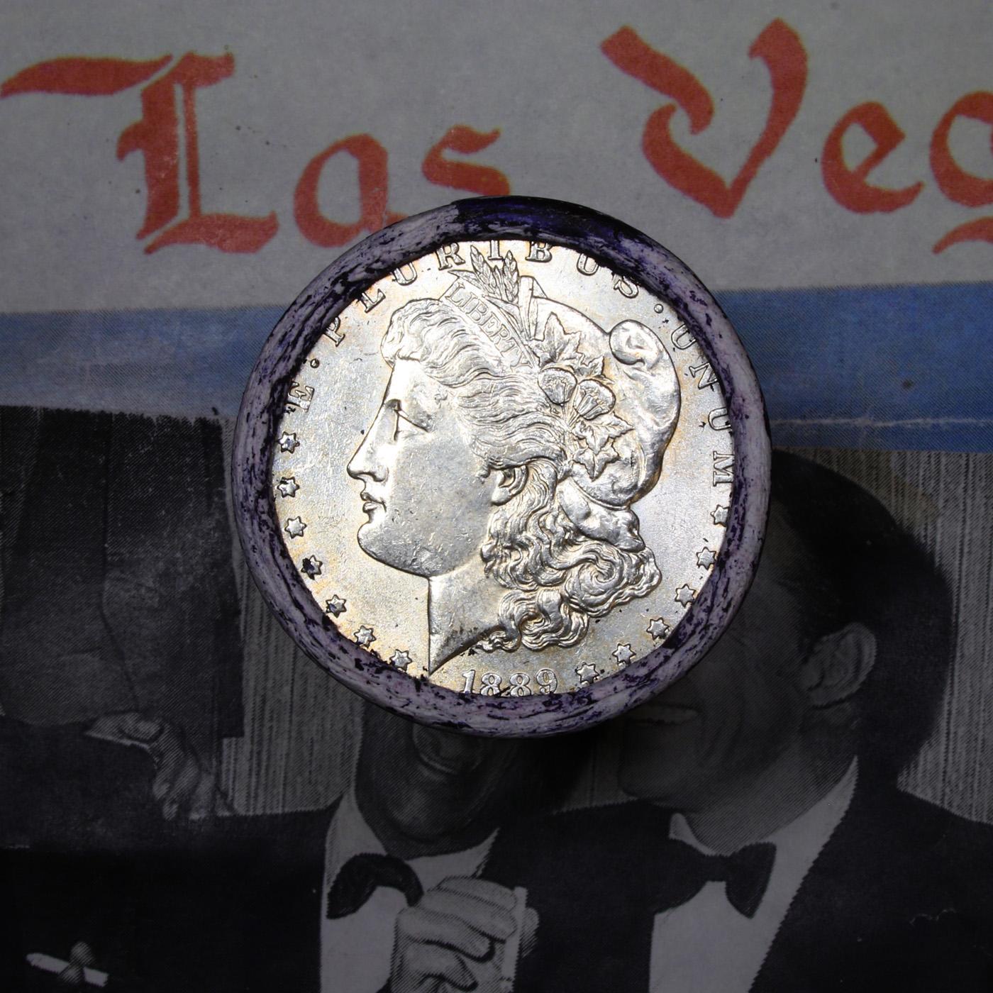 ***Auction Highlight*** Full Morgan/Peace Las Vegas Aladdin silver $1 roll $20, 1889 & 1899 end (fc)